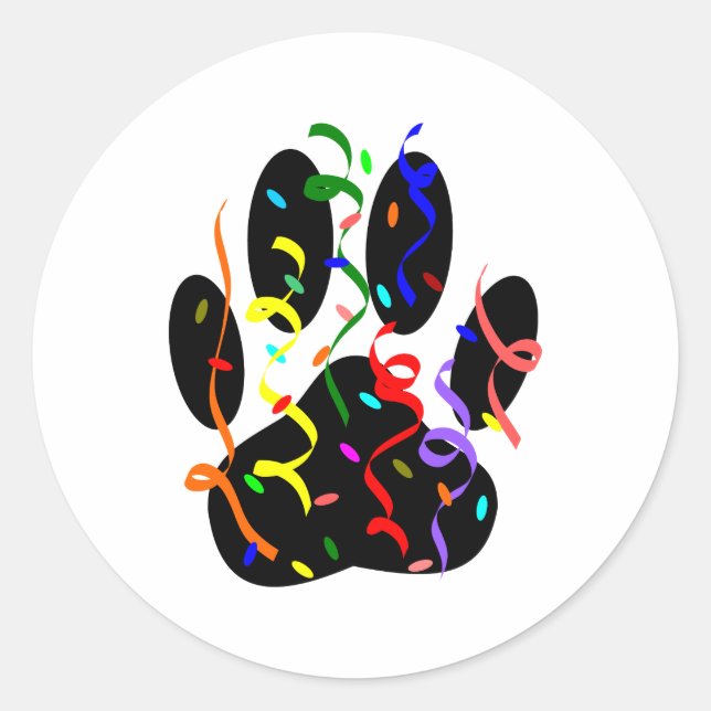 Pegatina Redonda Impresión De Hojas De Perro Con Confetti Y Streame (Anverso)