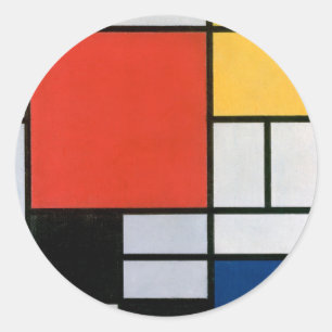 Pegatina Redonda Impresión de la composición de Piet Mondrian en ro