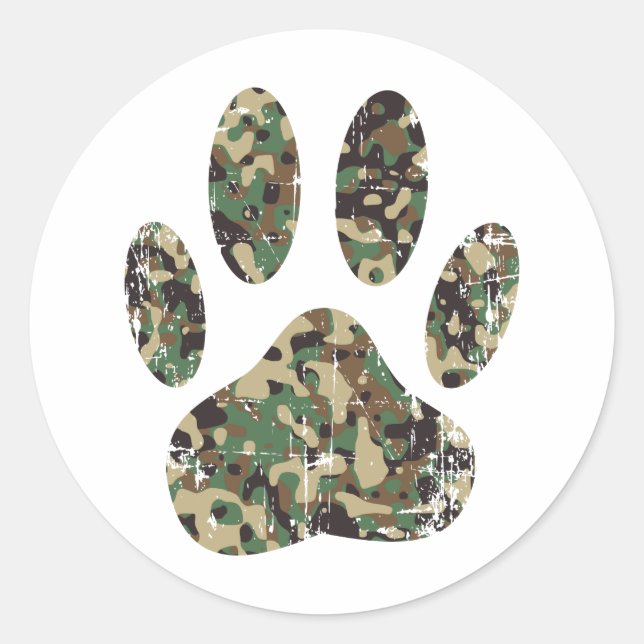 Pegatina Redonda Impresión de la garra de perro de Camo con problem (Anverso)