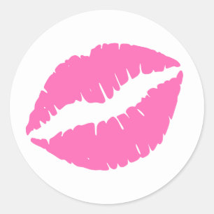 Pegatina Redonda Impresión de lápiz labial rosa caliente