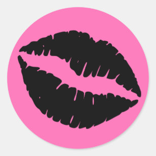 Pegatina Redonda Impresión de lápiz labial rosa y negro caliente