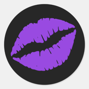Pegatina Redonda Impresión de lápiz labial violeta negro y azul