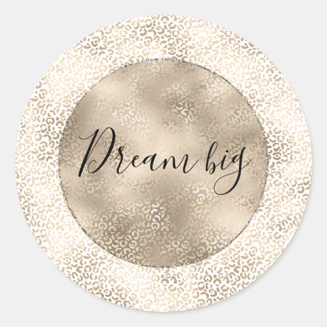 Pegatina Redonda Impresión de leopardo de bronce dorado (Anverso)