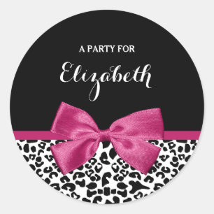 Pegatina Redonda Impresión de leopardo de cinta rosa oscuro vivo co