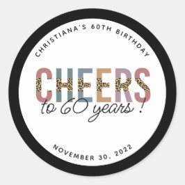 Pegatina Redonda Impresión de leopardo de la fiesta de cumpleaños 6