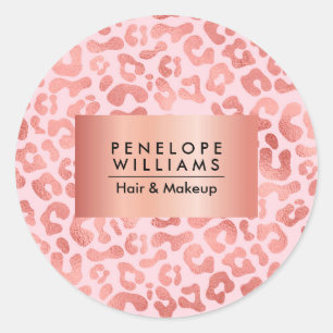 Pegatina Redonda Impresión de Leopardo de Oro Rosa
