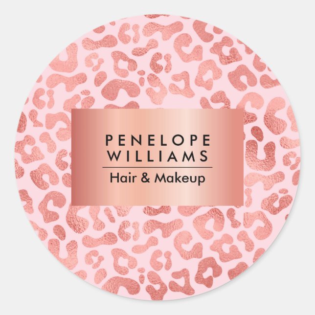 Pegatina Redonda Impresión de Leopardo de Oro Rosa (Anverso)