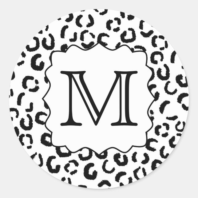 Pegatina Redonda Impresión de leopardo en monograma de Personalizad (Anverso)