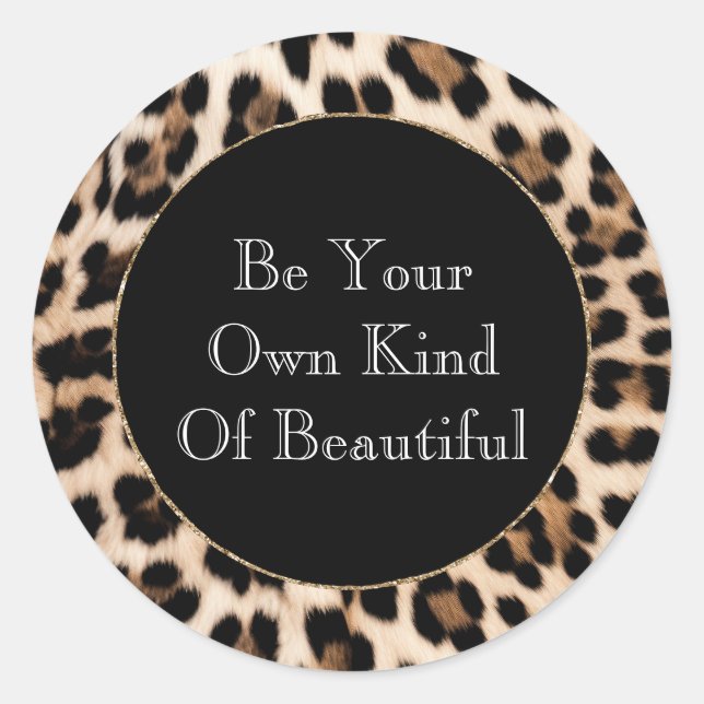 Pegatina Redonda Impresión de leopardo negro marrón cremoso (Anverso)