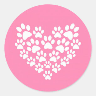 Pegatina Redonda Impresión de manada de corazón rosa rosa blanca de