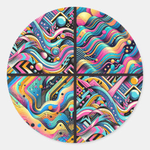 Pegatina Redonda Impresión de patrón abstracto brillante de neón co