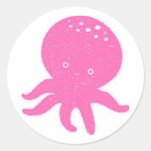 Pegatina Redonda Impresión de pulpo rosado simple antigua