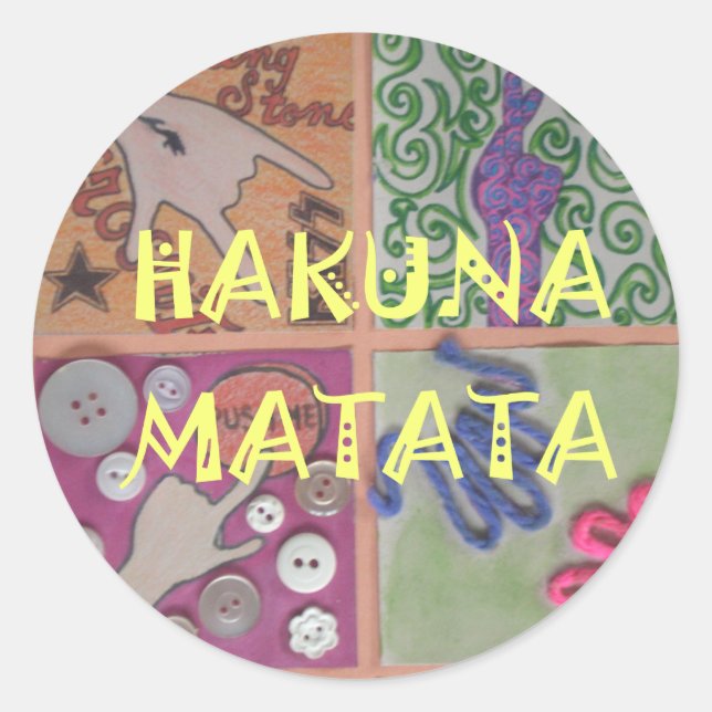 Pegatina Redonda Impresión de Rótulo Hakuna Matata (Anverso)