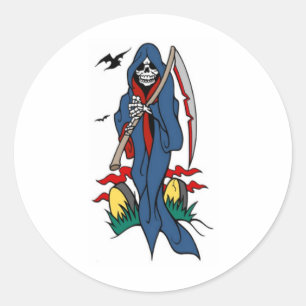 PEGATINA REDONDA IMPRESIÓN DE TATUAJE DE REAPER GRIM
