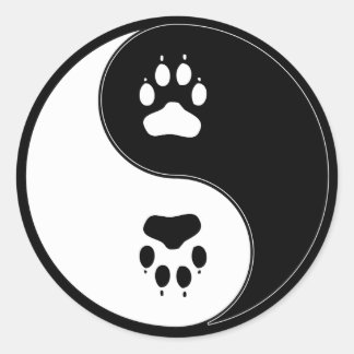 Pegatina Redonda Impresión de Ying Yang Paw