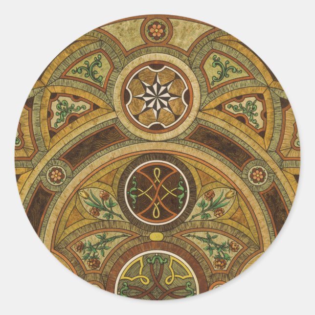 Pegatina Redonda Impresión decorativa de madera antigua (Anverso)