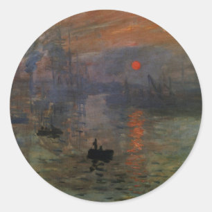 Pegatina Redonda Impresión del amanecer por Claude Monet, arte vint