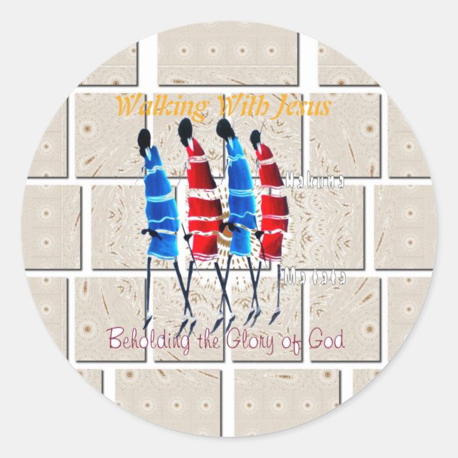 Pegatina Redonda Impresión del arte cristiano masái morans (Anverso)