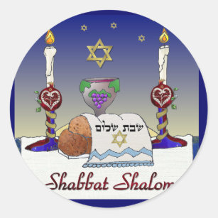 Pegatina Redonda Impresión del arte de Judaica Shabbat Shalom