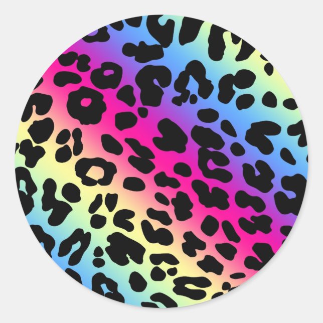 Pegatina Redonda Impresión del patrón Neon Rainbow Leopard (Anverso)
