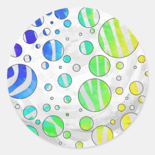 Pegatina Redonda Impresión en blanco y arco iris del punto de Polka