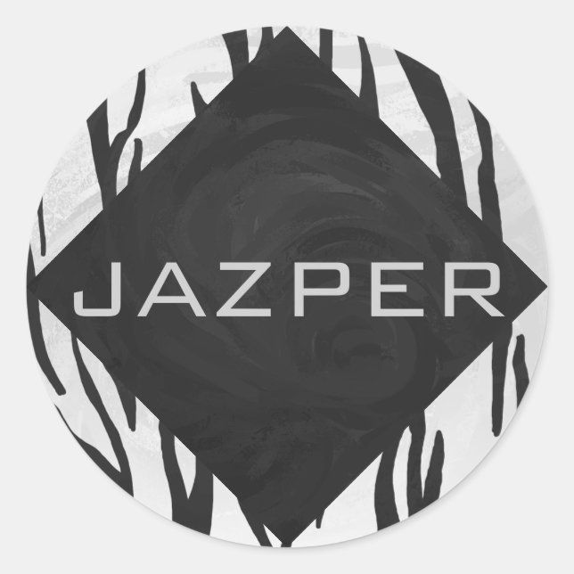 Pegatina Redonda Impresión en blanco y negro de tigre monográfico (Anverso)