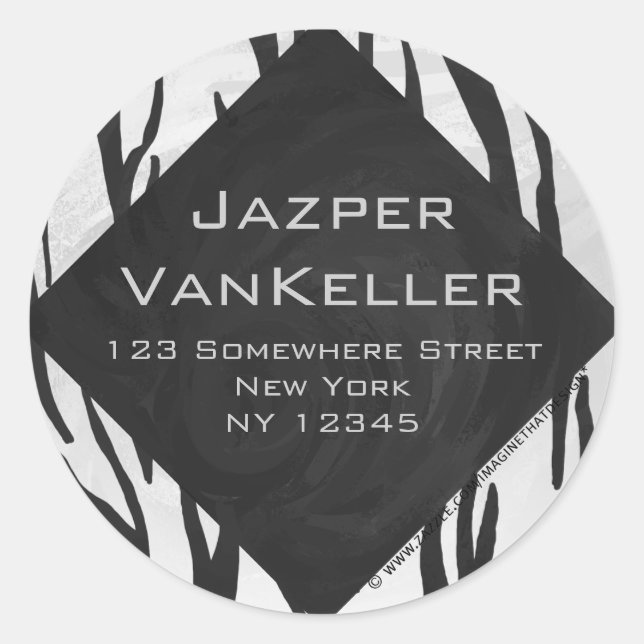 Pegatina Redonda Impresión en blanco y negro de tigre monográfico (Anverso)