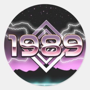 Pegatina Redonda Impresión fotográfica electrónica de 1989