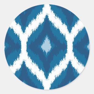 Pegatina Redonda Impresión geométrica moderna de Ocean Blue Ikat