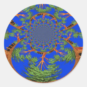 Pegatina Redonda Impresión/gráfico de árbol de acacia Kaleidoscope