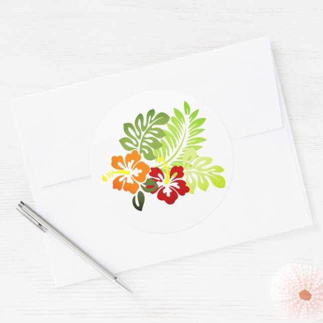 Pegatina Redonda Impresión hawaiana (Sobre)