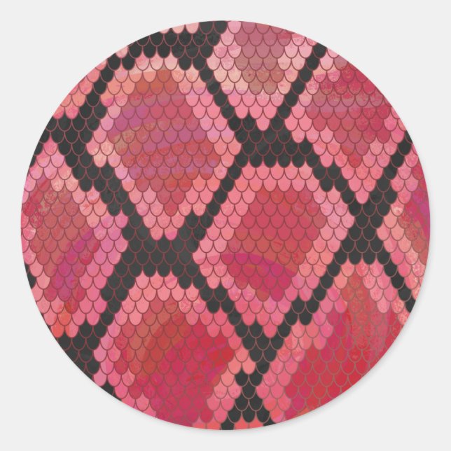 Pegatina Redonda Impresión negra y roja de serpientes (Anverso)