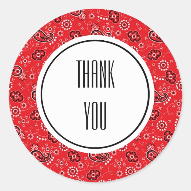 Pegatina Redonda Impresión personalizada de Black Paisley Bandana r (Anverso)