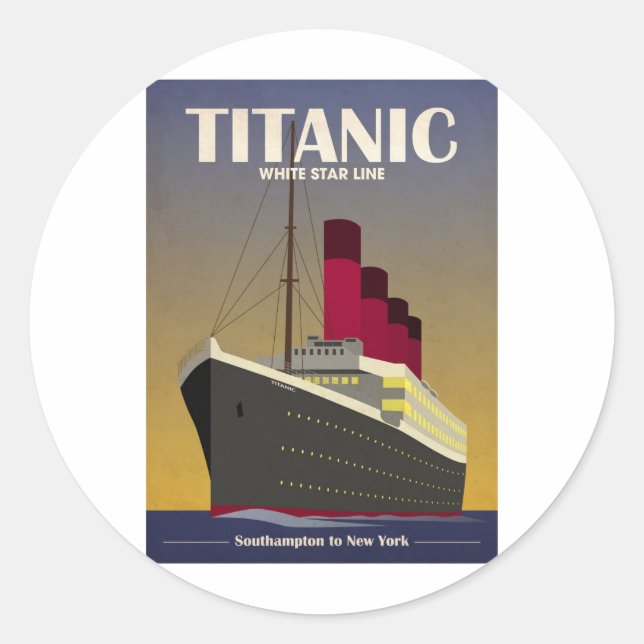 Pegatina Redonda Impresión Titanic Ocean Liner Art Deco (Anverso)