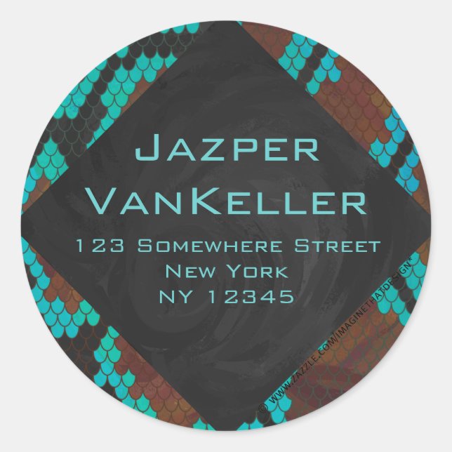 Pegatina Redonda Impresión Verde azulada y marrón de serpientes de  (Anverso)