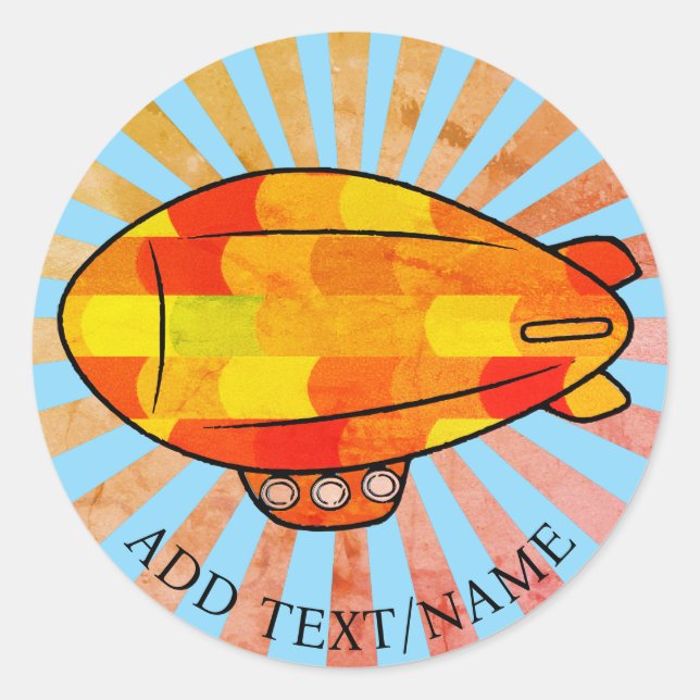 Pegatina Redonda Impresión vintage Blimp Ballon Sunny Sky (Anverso)