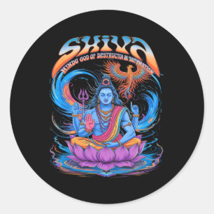 Pegatina Redonda Impresión Vintage Shiva Dios Hindú Espiritual
