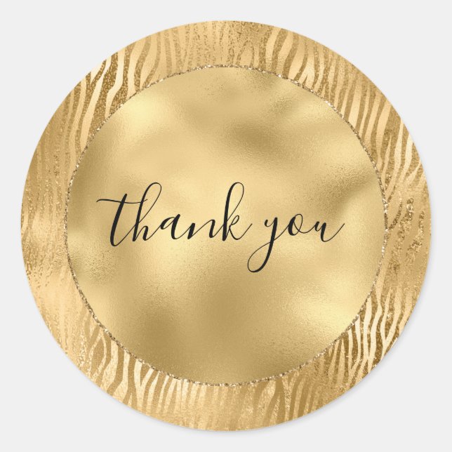 Pegatina Redonda Impresión Zebra Gold Glam Glitz (Anverso)