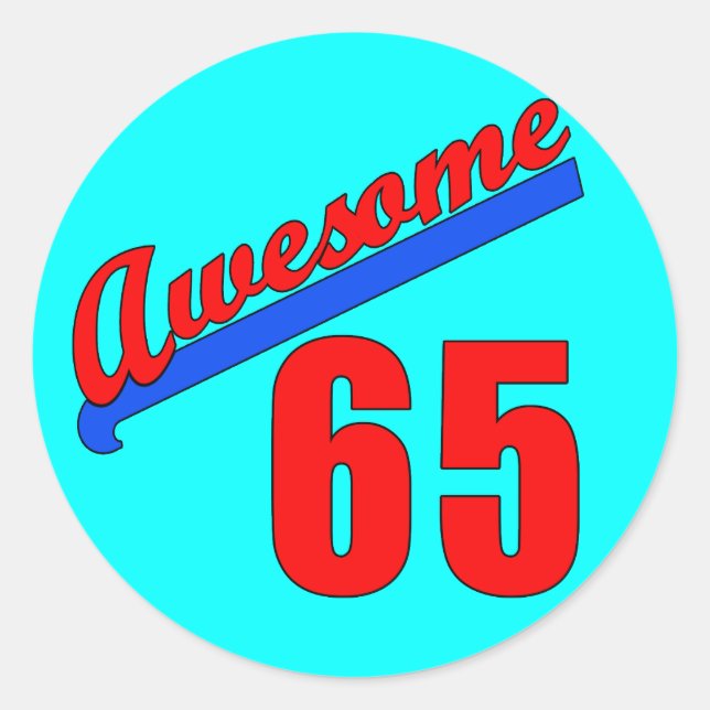 Pegatina Redonda Impresionante a los 65 años (Anverso)