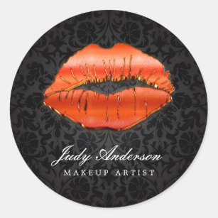 Pegatina Redonda Impresionante artista de maquillaje de labios rojo