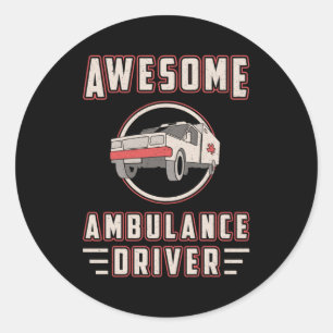 Pegatina Redonda Impresionante Conductor De Ambulancias Emt Paraméd
