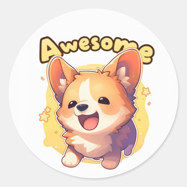 Pegatina Redonda Impresionante perro de anime (Anverso)