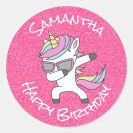 Pegatina Redonda Impresionante Purpurina Fiesta unicornio pastle ro