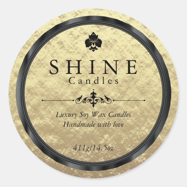 Pegatina Redonda Impresionante Relieve metalizado dorado falso y et (Anverso)