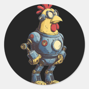 Pegatina Redonda Impresionante Robot de Pollo para Futuros Amantes