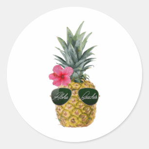 Pegatina Redonda Impresionantes Camisetas de piña - Aloha Bebidas T