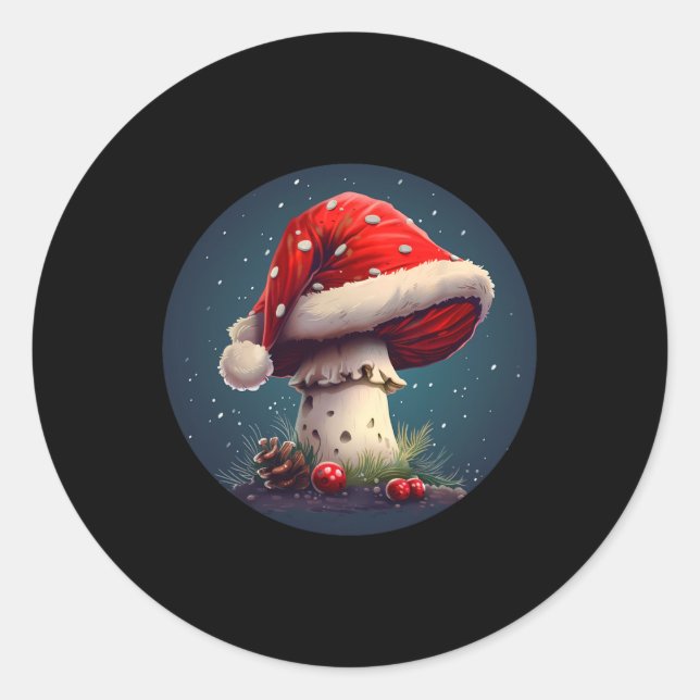 Pegatina Redonda Impresionantes Navidades Mushroom Para Niños Y Chi (Anverso)
