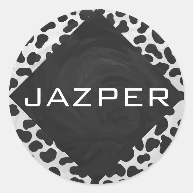 Pegatina Redonda Impresiones dálmatas en blanco y negro (Anverso)