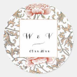 Pegatina Redonda Impresiones de ornamentos florales por Owen Jones