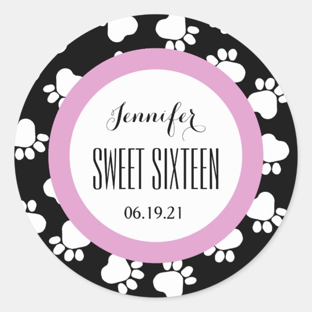 Pegatina Redonda IMPRESIONES DE PAW Dulces Dieciséis 16 Personaliza (Anverso)
